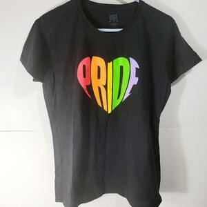 Pride Rainbow Letters Women's Black Tee  Size L